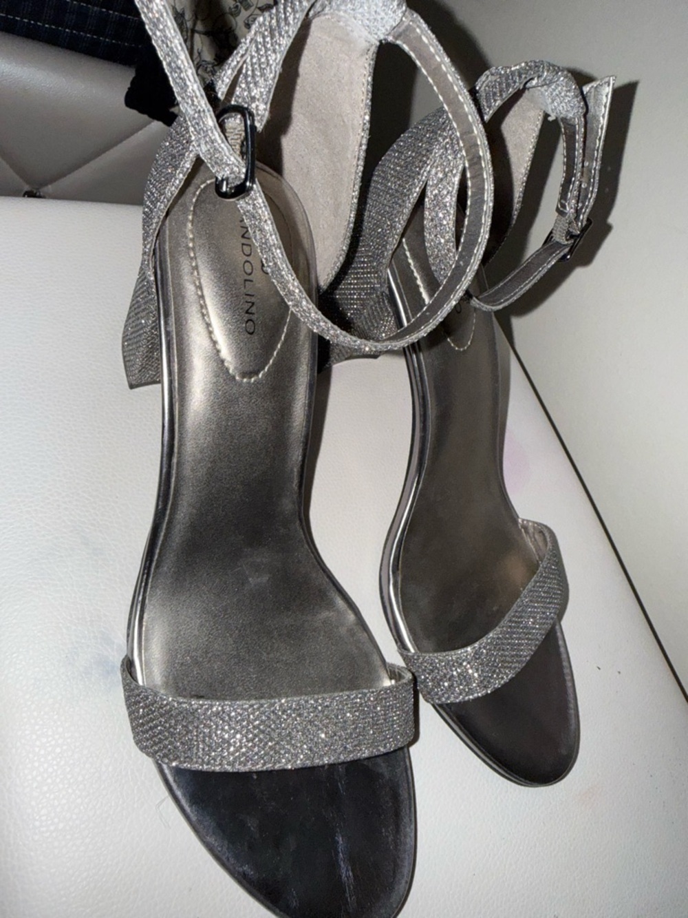Silver Glitter Ankle-Strap Sandals for Women